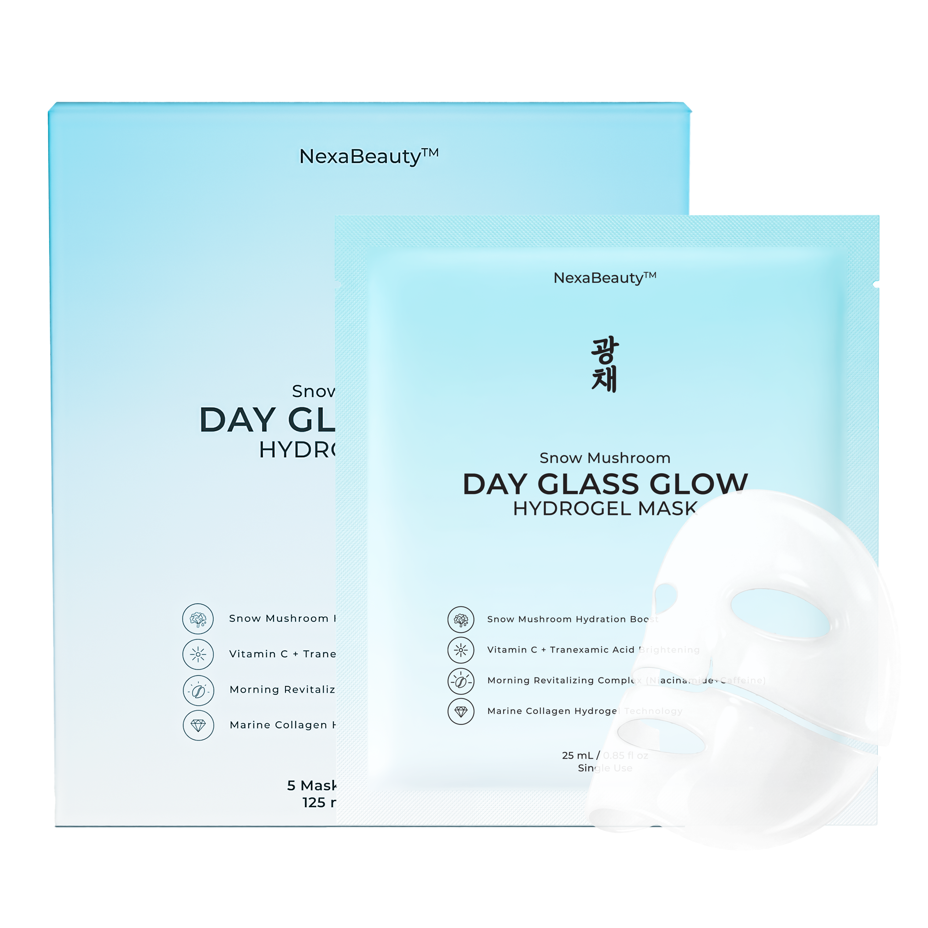 Snow Mushroom Day Glass Glow Hydrogel Mask — 5 Masks / 25mL Essence Each