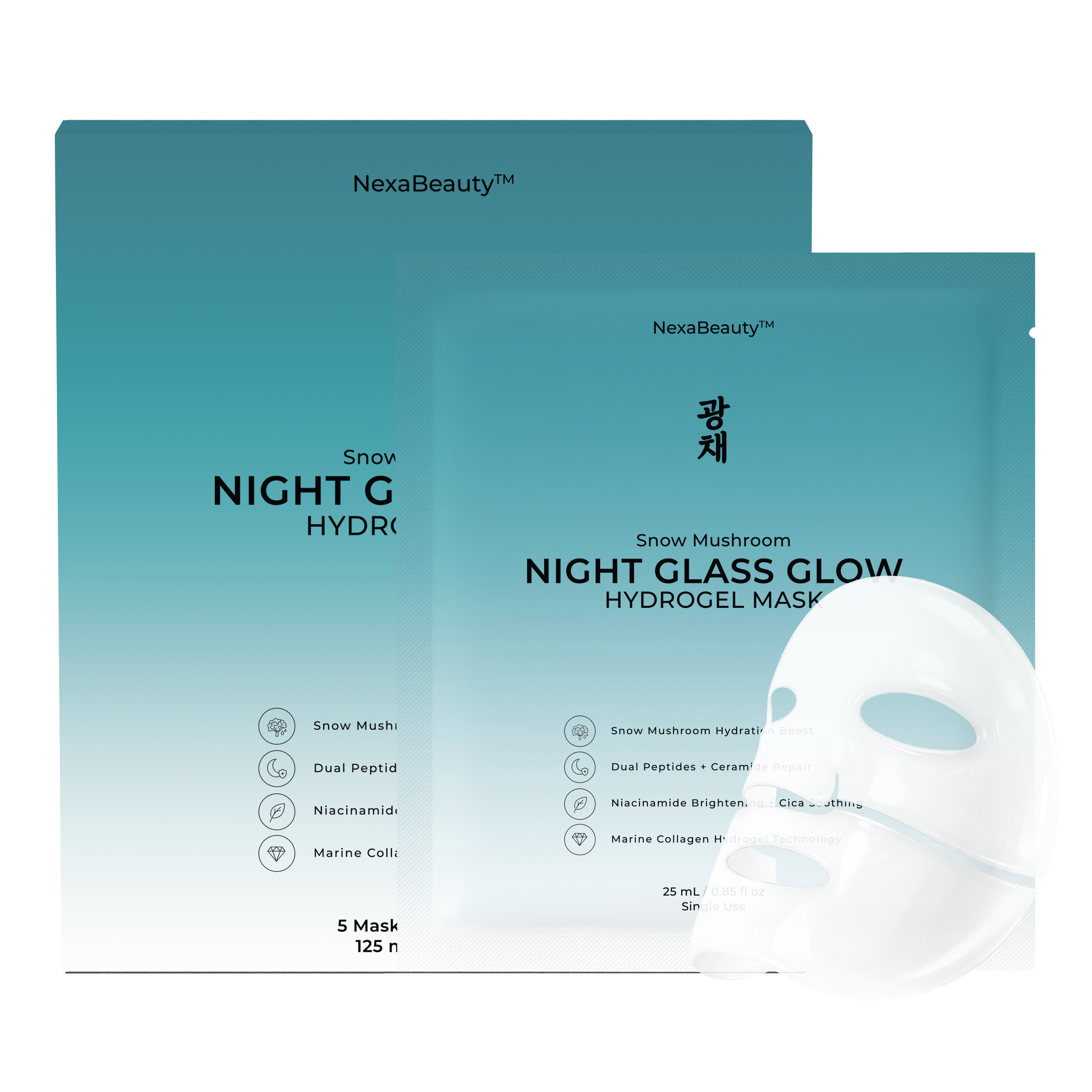 Snow Mushroom Night Glass Glow Hydrogel Mask — 5 Masks / 25mL Essence Each