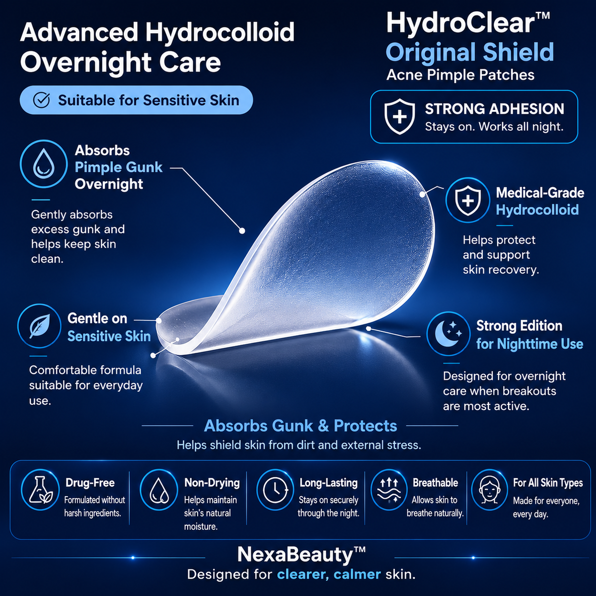 HydroClear™ Original Shield - Hydrocolloid Acne Pimple Patches, 72 Count - Best Value