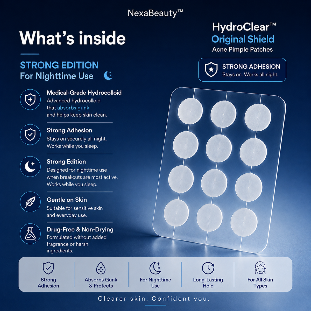 HydroClear™ Original Shield - Hydrocolloid Acne Pimple Patches, 36 Count