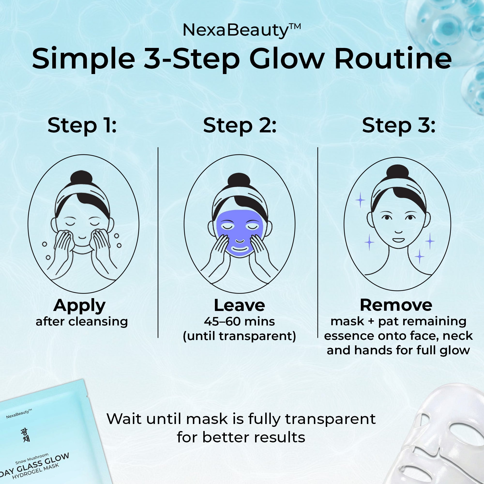 Snow Mushroom Day Glass Glow Hydrogel Mask — 5 Masks / 25mL Essence Each