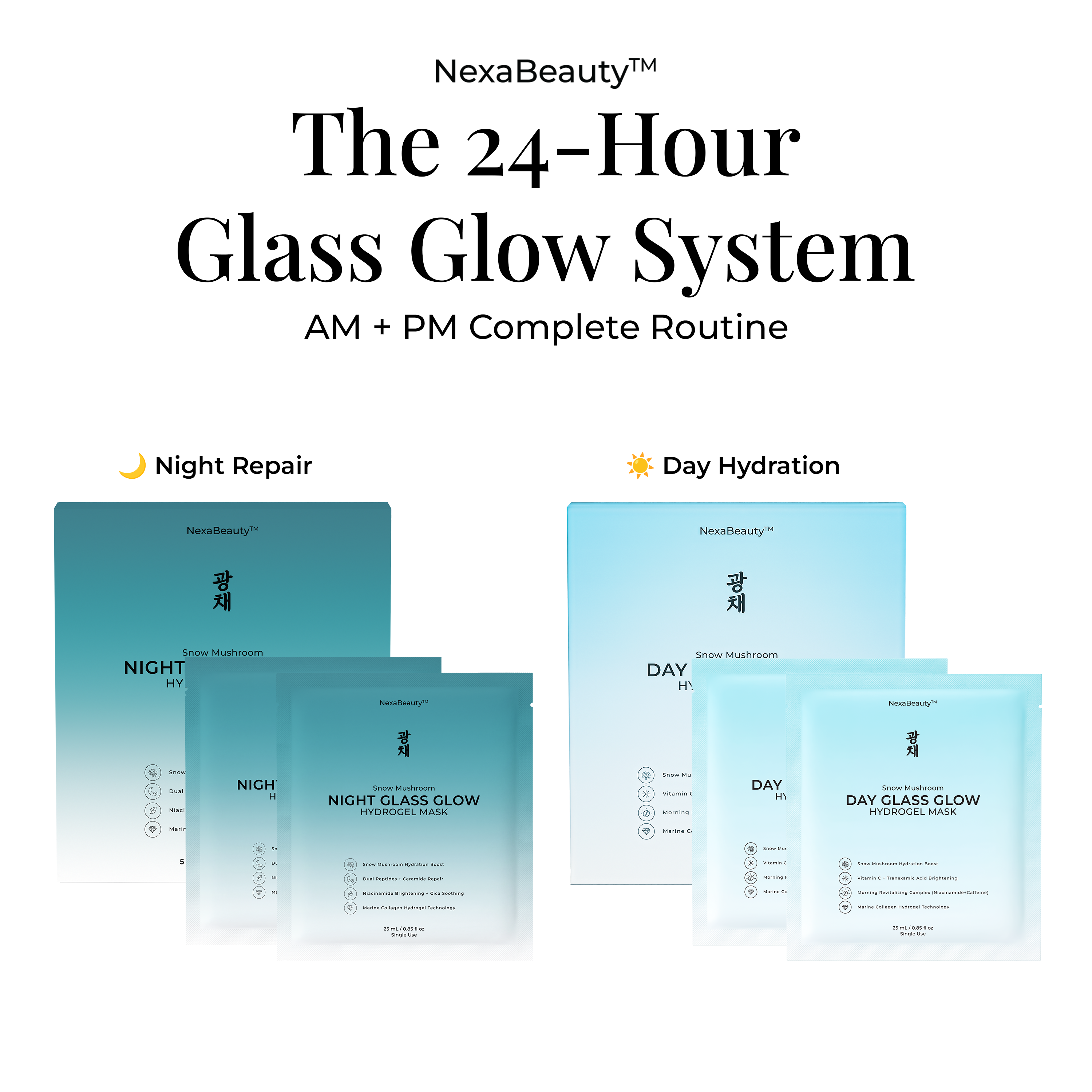 Snow Mushroom Day Glass Glow Hydrogel Mask — 5 Masks / 25mL Essence Each
