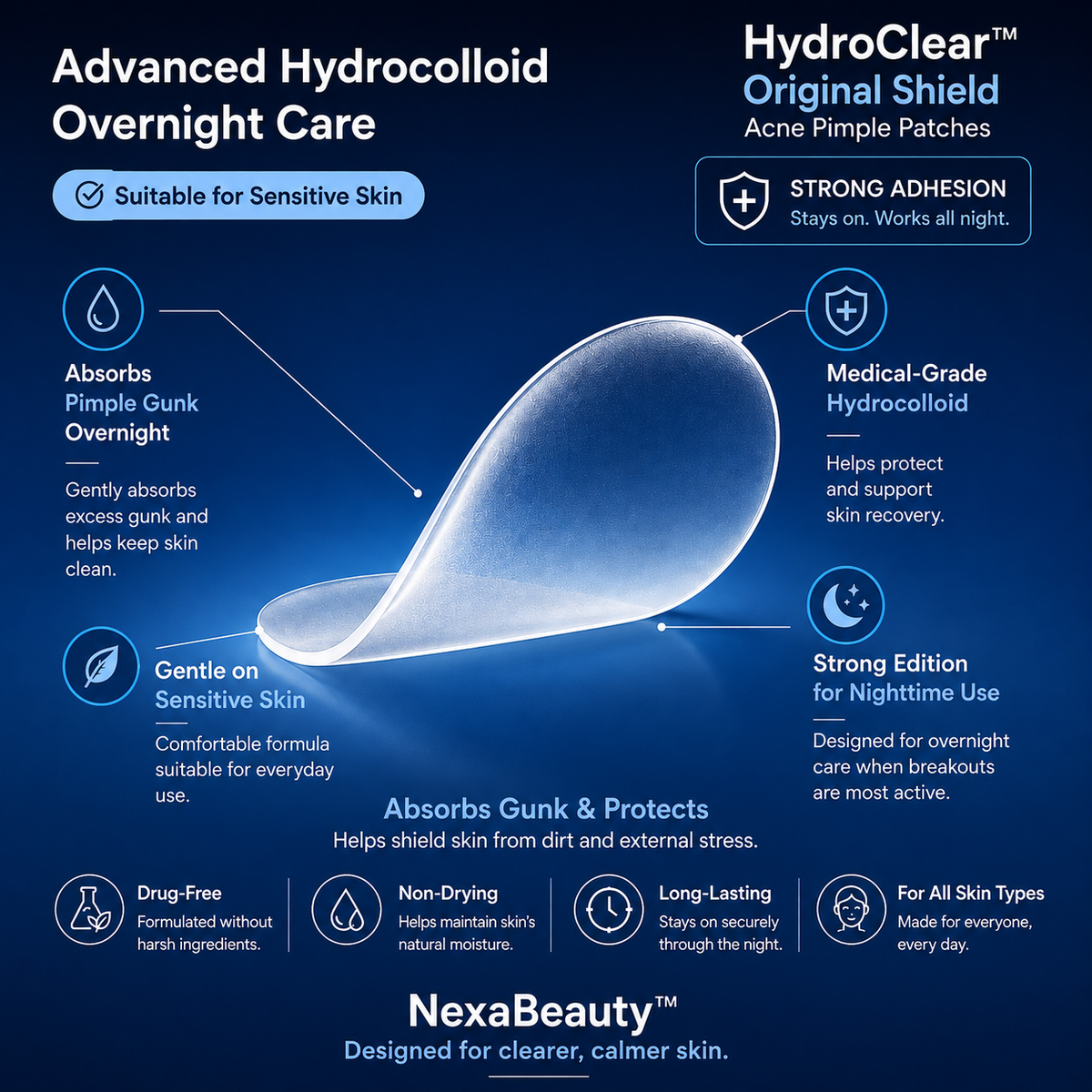 HydroClear™ Original Shield - Hydrocolloid Acne Pimple Patches, 36 Count