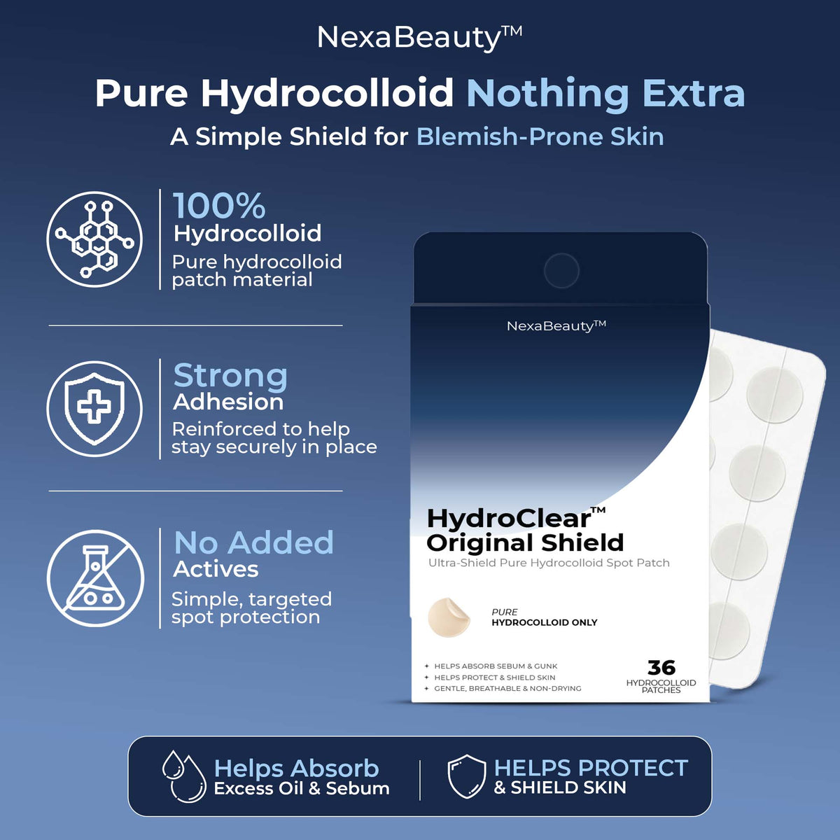 HydroClear™ Original Shield - Hydrocolloid Acne Pimple Patches, 36 Count