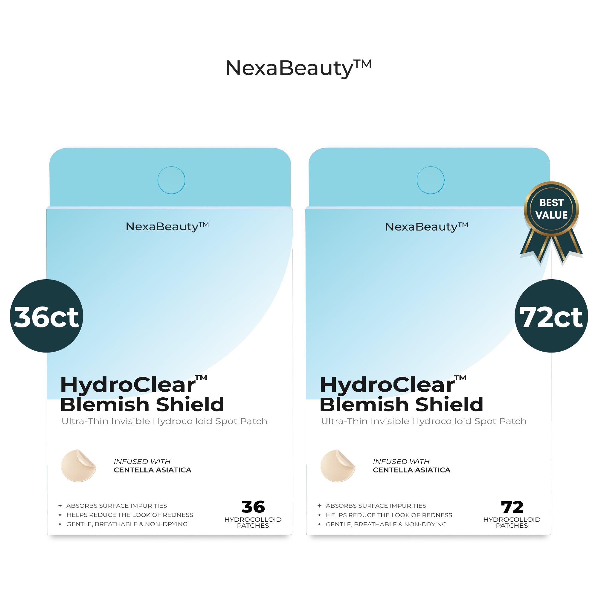 HydroClear™ Blemish Shield — 72 Hydrocolloid Patches / 12mm