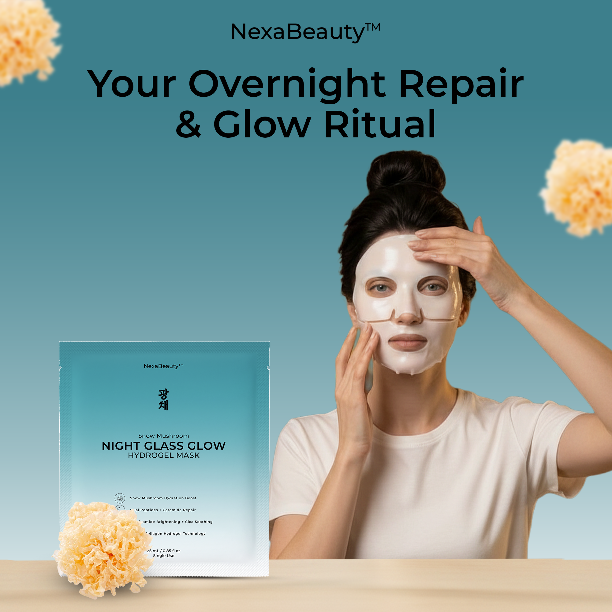 Snow Mushroom Night Glass Glow  Hydrogel Mask — 5 Masks / 25mL Essence Each